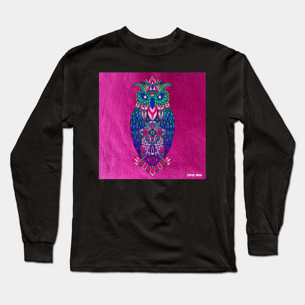 the magical owl in mandala in line art wallpaper ecopop Long Sleeve T-Shirt by jorge_lebeau